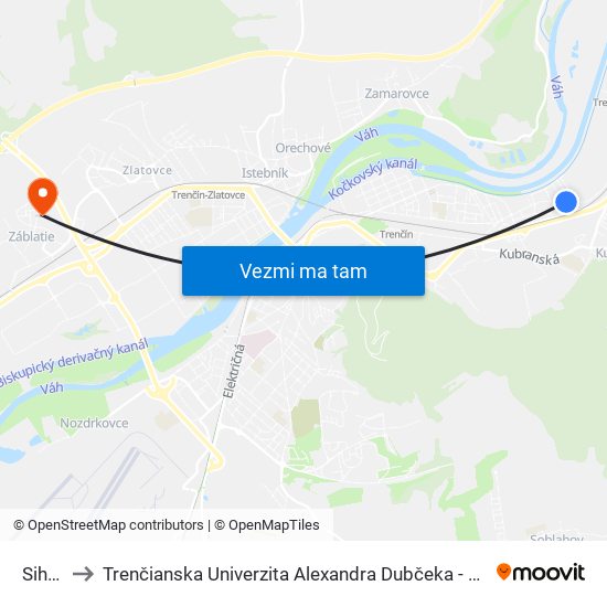 Sihoť IV to Trenčianska Univerzita Alexandra Dubčeka - Fakulta Špeciálnej Techniky map