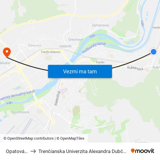 Opatová, Nadjazd to Trenčianska Univerzita Alexandra Dubčeka - Fakulta Špeciálnej Techniky map