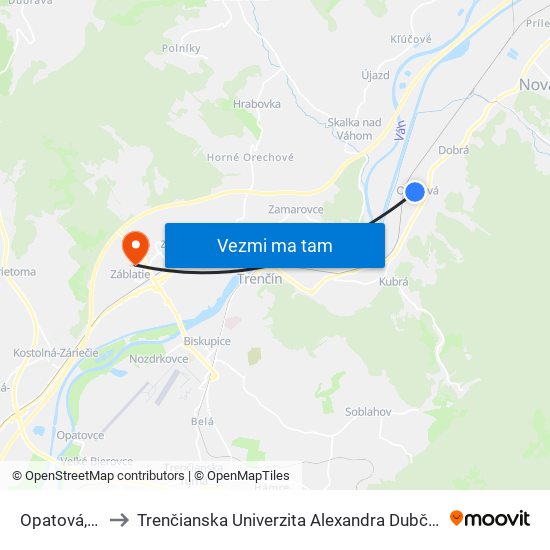 Opatová, Námestie to Trenčianska Univerzita Alexandra Dubčeka - Fakulta Špeciálnej Techniky map