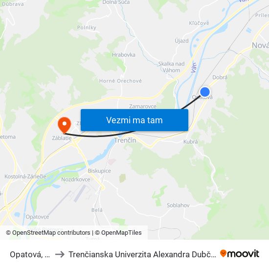 Opatová, Horeblatie to Trenčianska Univerzita Alexandra Dubčeka - Fakulta Špeciálnej Techniky map