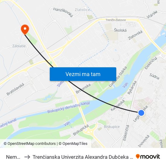 Nemocnica to Trenčianska Univerzita Alexandra Dubčeka - Fakulta Špeciálnej Techniky map