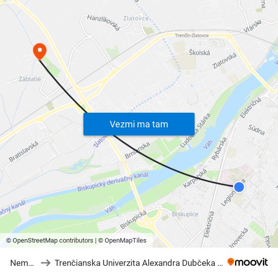 Nemocnica to Trenčianska Univerzita Alexandra Dubčeka - Fakulta Špeciálnej Techniky map