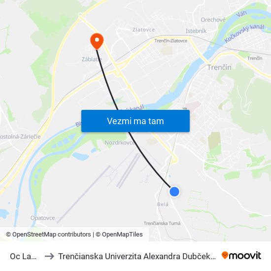 Oc Laugaricio to Trenčianska Univerzita Alexandra Dubčeka - Fakulta Špeciálnej Techniky map