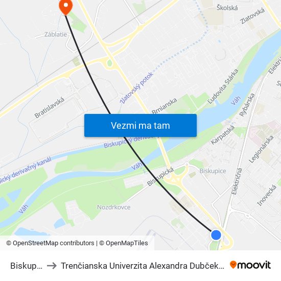 Biskupice, Lot to Trenčianska Univerzita Alexandra Dubčeka - Fakulta Špeciálnej Techniky map