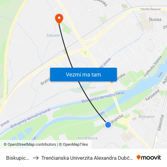 Biskupice, Čistička to Trenčianska Univerzita Alexandra Dubčeka - Fakulta Špeciálnej Techniky map