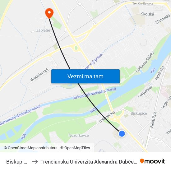 Biskupice, Soš Lt to Trenčianska Univerzita Alexandra Dubčeka - Fakulta Špeciálnej Techniky map