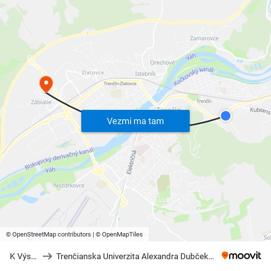 K Výstavisku to Trenčianska Univerzita Alexandra Dubčeka - Fakulta Špeciálnej Techniky map