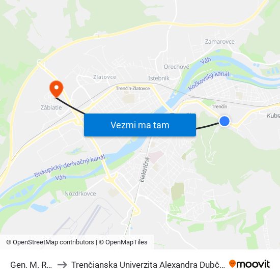 Gen. M. R. Štefánika to Trenčianska Univerzita Alexandra Dubčeka - Fakulta Špeciálnej Techniky map