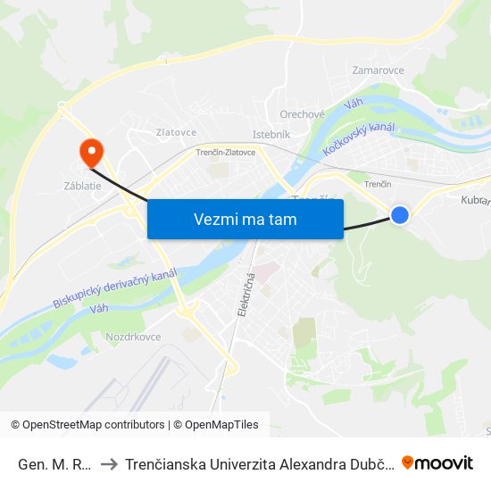 Gen. M. R. Štefánika to Trenčianska Univerzita Alexandra Dubčeka - Fakulta Špeciálnej Techniky map