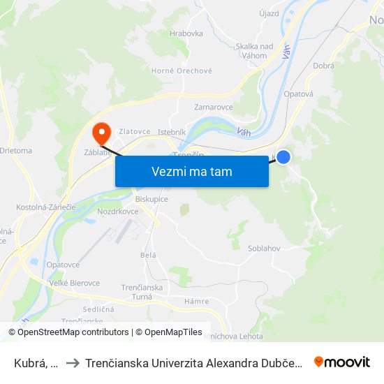 Kubrá, Záhrady to Trenčianska Univerzita Alexandra Dubčeka - Fakulta Špeciálnej Techniky map