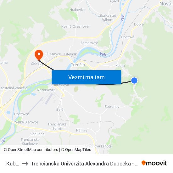 Kubrická to Trenčianska Univerzita Alexandra Dubčeka - Fakulta Špeciálnej Techniky map