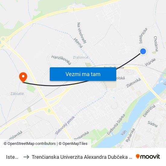 Istebnícka to Trenčianska Univerzita Alexandra Dubčeka - Fakulta Špeciálnej Techniky map