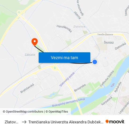 Zlatovská, Sad to Trenčianska Univerzita Alexandra Dubčeka - Fakulta Špeciálnej Techniky map