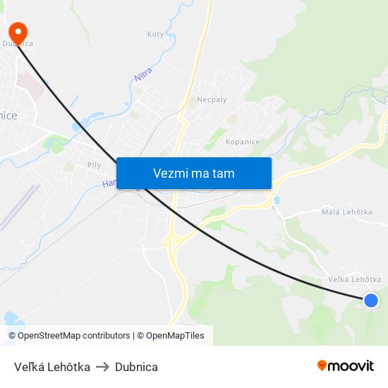 Veľká Lehôtka to Dubnica map