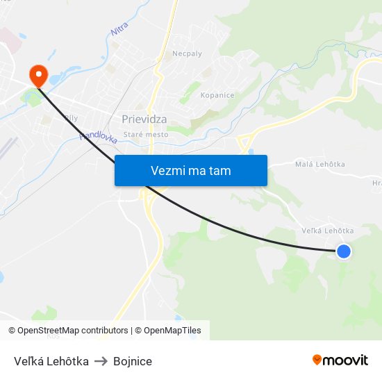 Veľká Lehôtka to Bojnice map