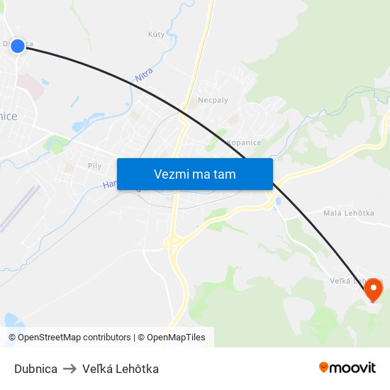 Dubnica to Veľká Lehôtka map