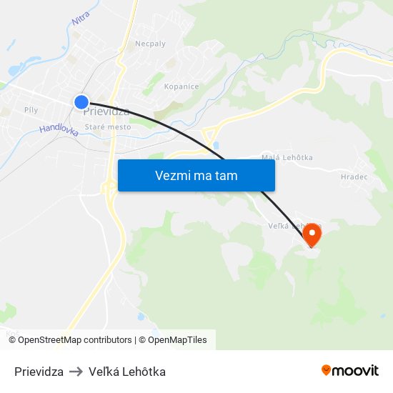 Prievidza to Veľká Lehôtka map