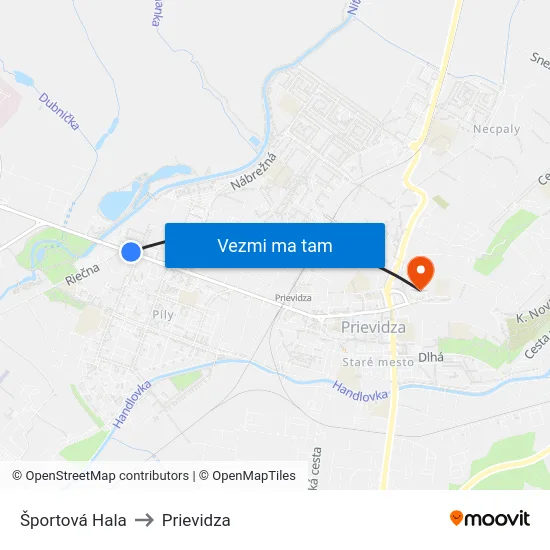 Športová Hala to Prievidza map