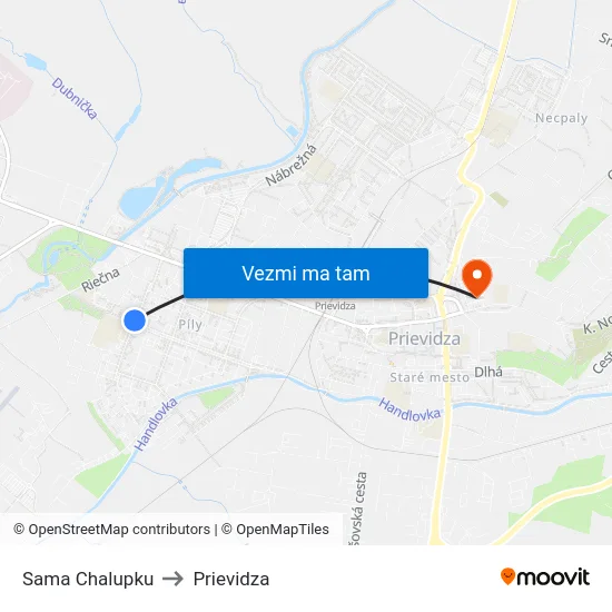 Sama Chalupku to Prievidza map