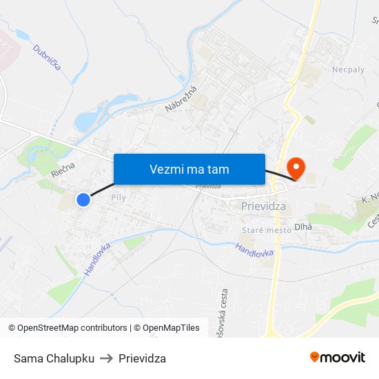 Sama Chalupku to Prievidza map