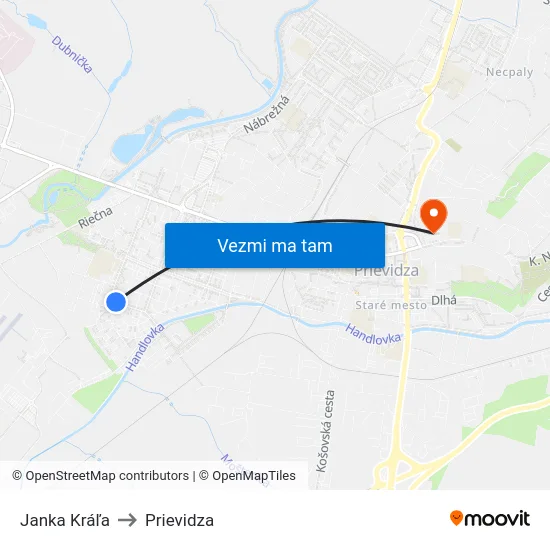 Janka Kráľa to Prievidza map