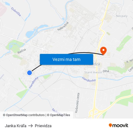 Janka Kráľa to Prievidza map