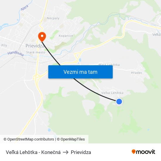 Veľká Lehôtka - Konečná to Prievidza map