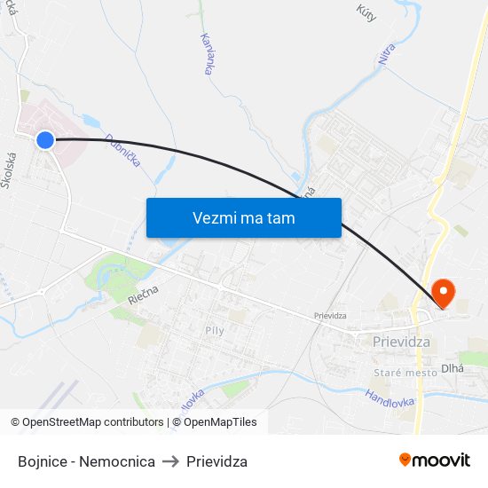 Bojnice - Nemocnica to Prievidza map