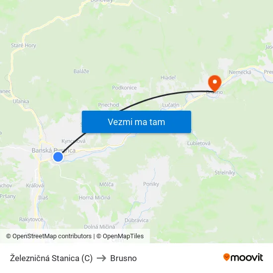 Železničná Stanica (C) to Brusno map