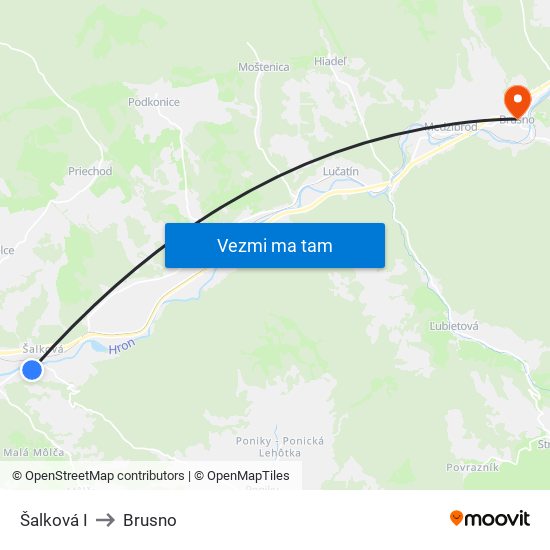 Šalková I to Brusno map