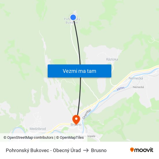 Pohronský Bukovec - Obecný Úrad to Brusno map