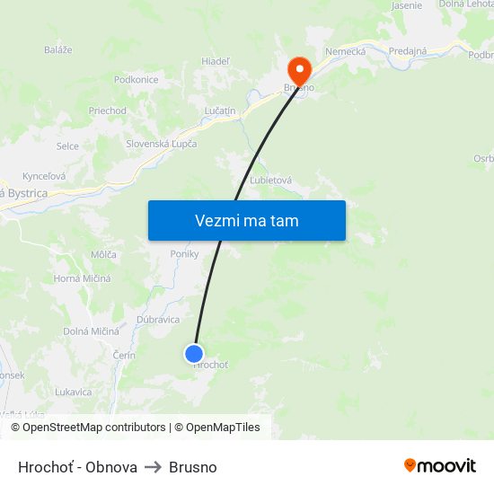 Hrochoť - Obnova to Brusno map