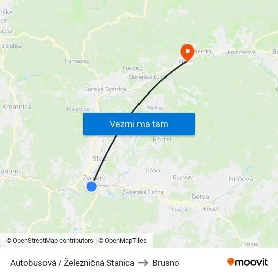 Autobusová / Železničná Stanica to Brusno map