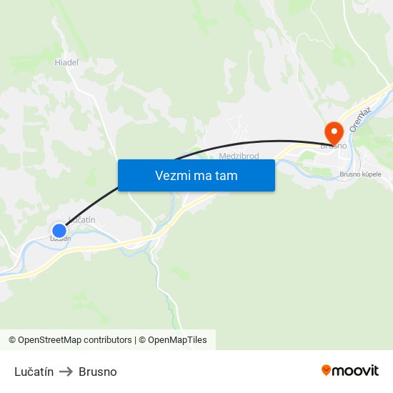 Lučatín to Brusno map