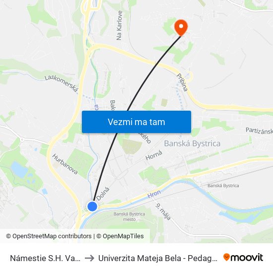 Námestie S.H. Vajanského to Univerzita Mateja Bela - Pedagogická Fakulta map