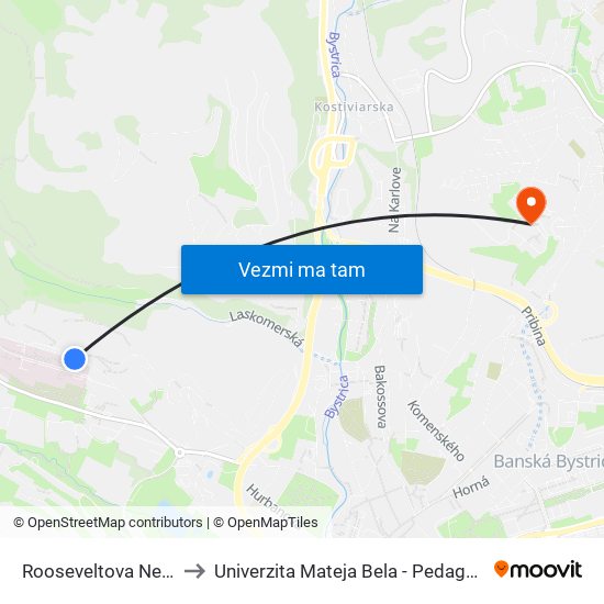 Rooseveltova Nemocnica to Univerzita Mateja Bela - Pedagogická Fakulta map