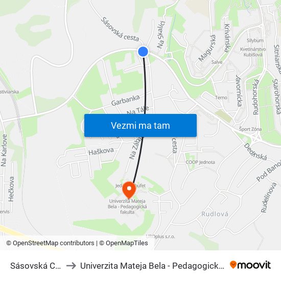 Sásovská Cesta to Univerzita Mateja Bela - Pedagogická Fakulta map