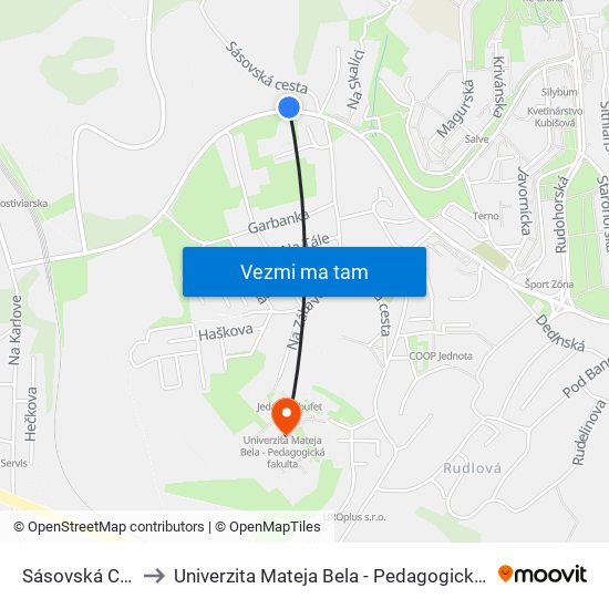 Sásovská Cesta to Univerzita Mateja Bela - Pedagogická Fakulta map
