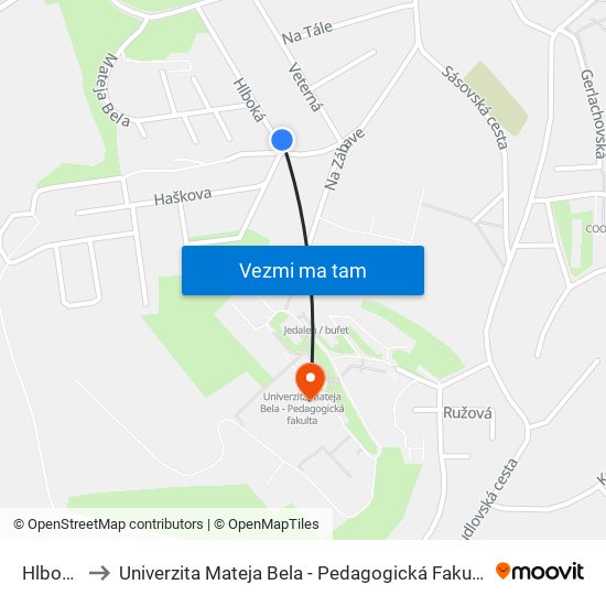 Hlboká to Univerzita Mateja Bela - Pedagogická Fakulta map