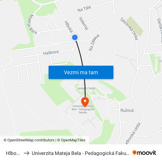 Hlboká to Univerzita Mateja Bela - Pedagogická Fakulta map