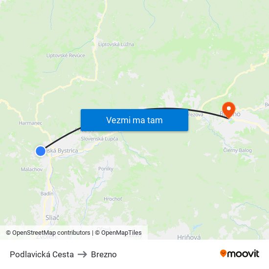 Podlavická Cesta to Brezno map