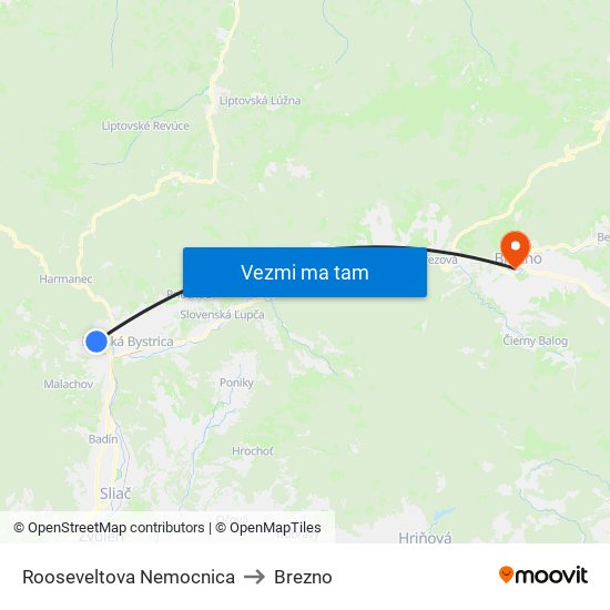 Rooseveltova Nemocnica to Brezno map