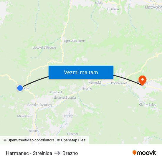 Harmanec - Strelnica to Brezno map