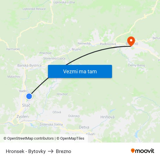 Hronsek - Bytovky to Brezno map