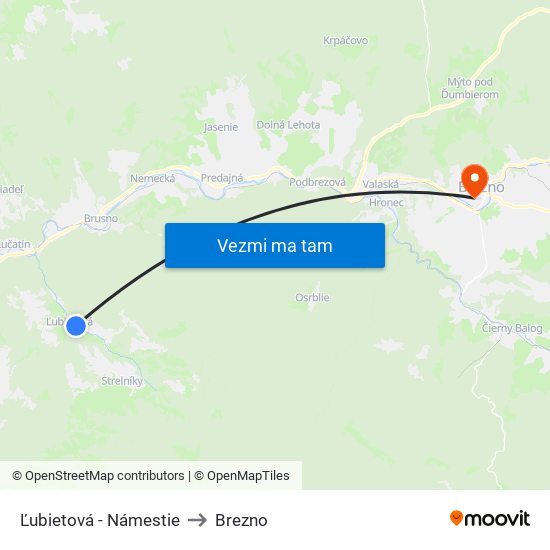 Ľubietová - Námestie to Brezno map