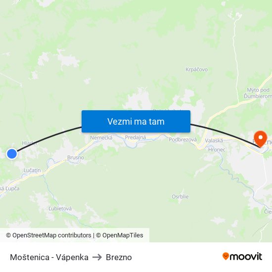 Moštenica - Vápenka to Brezno map