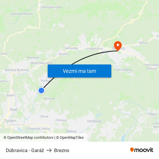 Dúbravica - Garáž to Brezno map