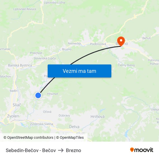 Sebedín-Bečov - Bečov to Brezno map