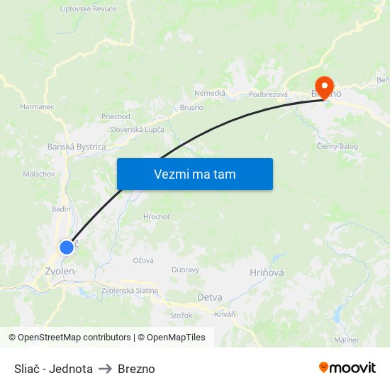 Sliač - Jednota to Brezno map