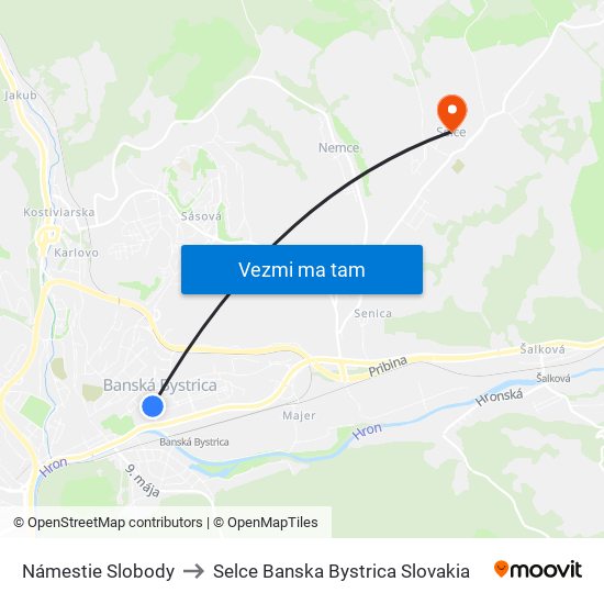 Námestie Slobody to Selce Banska Bystrica Slovakia map